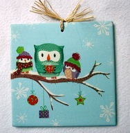 Robótkownia Kafelek obrazek 15x15 Ptak ptaki Sowa i sówki w czapkach