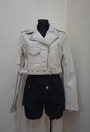 Kurtka Ramoneska Eco skóra dzety zamki jasny beż pasek S