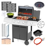 GRILL GAZOWY OGRODOWY ŻELIWNY RUSZT NIERDZEWNY LEHMANN TEXAS 3+1 POKROWIEC