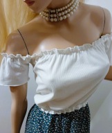 BIK BOK BIAŁA BLUZKA PRĄŻKOWANA TKANINA HISZPANKA Z FALBANKĄ PIN UP M