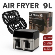 FRYTKOWNICA DWUKOMOROWA AIR FRYER 9L 2000W BEZTŁUSZCZOWA 10 PROGRAMÓW Dual