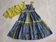 Wójcik sukienka w niebieskie wzorki i limonkowe bolerko roz 122