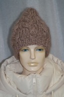 czapka beanie rekodzielo mohair warkocze capuccino