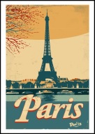 A2 KOLOROWY PLAKAT OBRAZ PARYŻ PARIS FRANCJA WIEŻA EIFFLA, VINTAGE RETRO