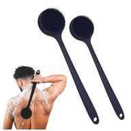 Zestaw 2 silikonowych czarnych szczotek do ciała pleców z długą rączką