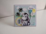 Personalizowana kartka na urodziny ręcznie robiona Kłapouchy Kubuś Puchatek