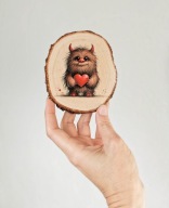 Mini obrazek z plastra brzozy - podstawka pod kubek - zakochany bebok