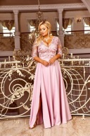 Crystal suknia wieczorowa plus size 44 pudrowy róż