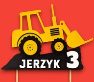 Topper na tort KOPARKA żółta z IMIENIEM i WIEKIEM dziecka. Dekoracja tortu