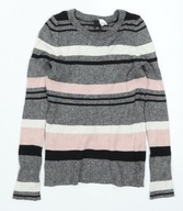 H & M paski sweterek szary różowy pudrowy prążki prążkowany top longsleeve