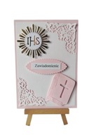 ZAWIADOMIENIA KOMUNIA DZIEWCZYNKA IHS KSIĄŻKA C6 RÓŻ - BIEL