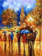 Bogusław Potera obraz olejny płótno DESZCZOWY SPACER