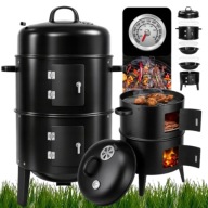 GRILL WĘGLOWY OGRODOWY 3w1 WĘDZARNIA BECZKA OGRODOWA PRZENOŚNY SOLID PRO+