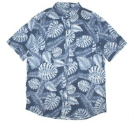 DUNNES STORES_Piękna KOSZULA_granatowa białe liście HAWAJSKA len+bawełna_L