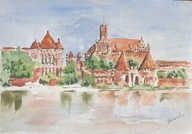 Akwarela Obraz Pejzaż Malbork