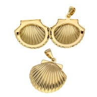 86104 Zawieszka stal chirurgiczna 316L pozłacana 18k sekretnik muszelka