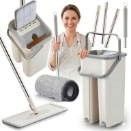 MOP OBROTOWY Z WIADREM ZESTAW DO MYCIA PODŁÓG GĘSTA MIKROFIBRA WYCISKACZ