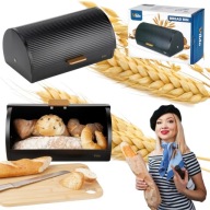 CHLEBAK DUŻY METALOWY CZARNY OTWIERANY Z PRZODU POJEMNIK NA CHLEB SOLIDNY