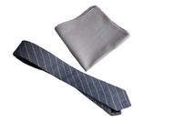 KRAWAT NIEBIESKI i BIAŁA POSZETKA ,NATURALNY LEN