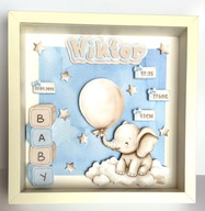 Metryczka 3D w ramce – personalizowany shadowbox dla dziecka | chrzest