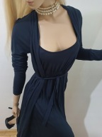 JACKPOT ciemno-granatowa sukienka z narzutką z dekoltem elastyczna XS