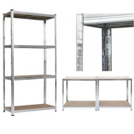 REGAŁ MAGAZYNOWY 4 PÓŁKI METALOWY GARAŻOWY DREWNIANY WCISKANY 150 x 75 x 30