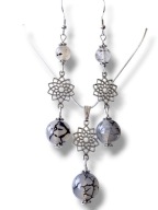 AW69+AW70 Komplet Kolczyki Wisiorek kamienie AGAT WĘŻOWY