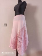 wyprzedaż włoska SPÓDNICA lniana z koronką szydełkową 38