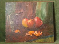 Stary obraz olejny malowany na płótnie - klasyczna martwa natura z owocami