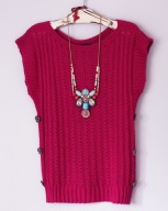 Nowy WŁOSKI Ażurowy**Ciepły Sweter Wełna WOOL Fuksja**S/M/L