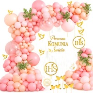 DEKORACJE KOMUNIJNE BALONY GIRLANDA ZESTAW RÓŻOWY ZŁOTY KONFETTI HEL NADRUK