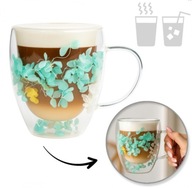 Szklanka termiczna z kwiatami w środku, hortensje zielone 300 ml 1szt