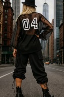 H-4 h4 black style design bluzka siatka zamki l xl xxl oversize czarna