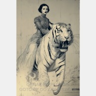 Kobieta wojowniczka na białym tygrysie obraz na płótnie 55x80 szkic fantasy