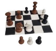 Szachy, szachownica, figury, piony dekoracja 3D z masy cukrowej na tort