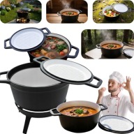 KOCIOŁEK ŻELIWNY EMALIOWANY GARNEK WĘGIERSKI GRILL NA OGNISKO 8L + PATELNIA