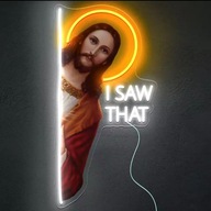 Neon LED na ścianę śmieszny prezent JEZUS "WIDZIAŁEM TO" + zasilacz