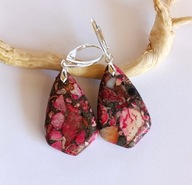 kolczyki srebro 925 naturalny jaspis mozaika z pirytem