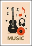 A2 PLAKAT MUZYCZNY MUZYKA MUSIC GITARA SŁUCHAWKI NUTY PŁYTA WINYLOWA WINYL