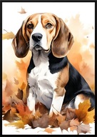 A2 59,4x42 PLAKAT OBRAZ PIES BEAGLE PIES GOŃCZY JESIEŃ AKWARELA