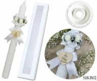 ŚWIECA KOMUNIJNA CHRZEST IMIĘ DATA PUDEŁKO GROMNICA RĘCZNIE ZDOBIONA