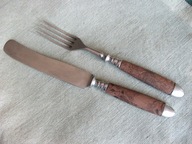 Przedwojenny GERLACH : WIDELEC i NÓŻ bakelit OKUTY bardzo CIEKAWY KOLOR (4)