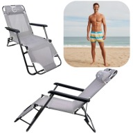 3-Stopniowy ogrodowy szary leżak Carruzzo Wygodny składany fotel balkonowy