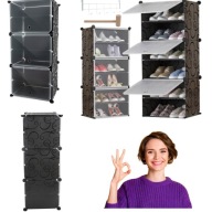 SZAFKA NA BUTY CZARNA POJEMNA PRZEZROCZYSTA STABILNA MODULOWA ORGANIZER