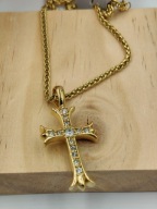 Złoty Naszyjnik męski Krzyż Medieval Stal 316L Cyrkonie klasa styl