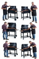 GRILL OGRODOWY WĘGLOWY ŻELIWNY Z POKRYWĄ + TERMOMETR POPIELNIK 30 x 43 cm