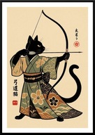A2 KOLOROWY OBRAZ PLAKAT Z KOTEM, JAPOŃSKI CZARNY KOT, KOT SAMURAJ