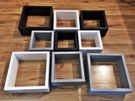 Drewniane półki modułowe malowane 9-el. – dekoracyjne kwadraty