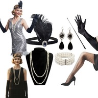 STRÓJ KARNAWAŁOWY ZESTAW AKCESORIA LATA 20 KOSTIUM NASZYJNIK SYLWESTER