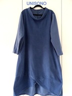 WŁOSKA UNISONO SUKIENKA Z KIESZENIAMI NIEBIESKI DROBNY SZTRUKS 46